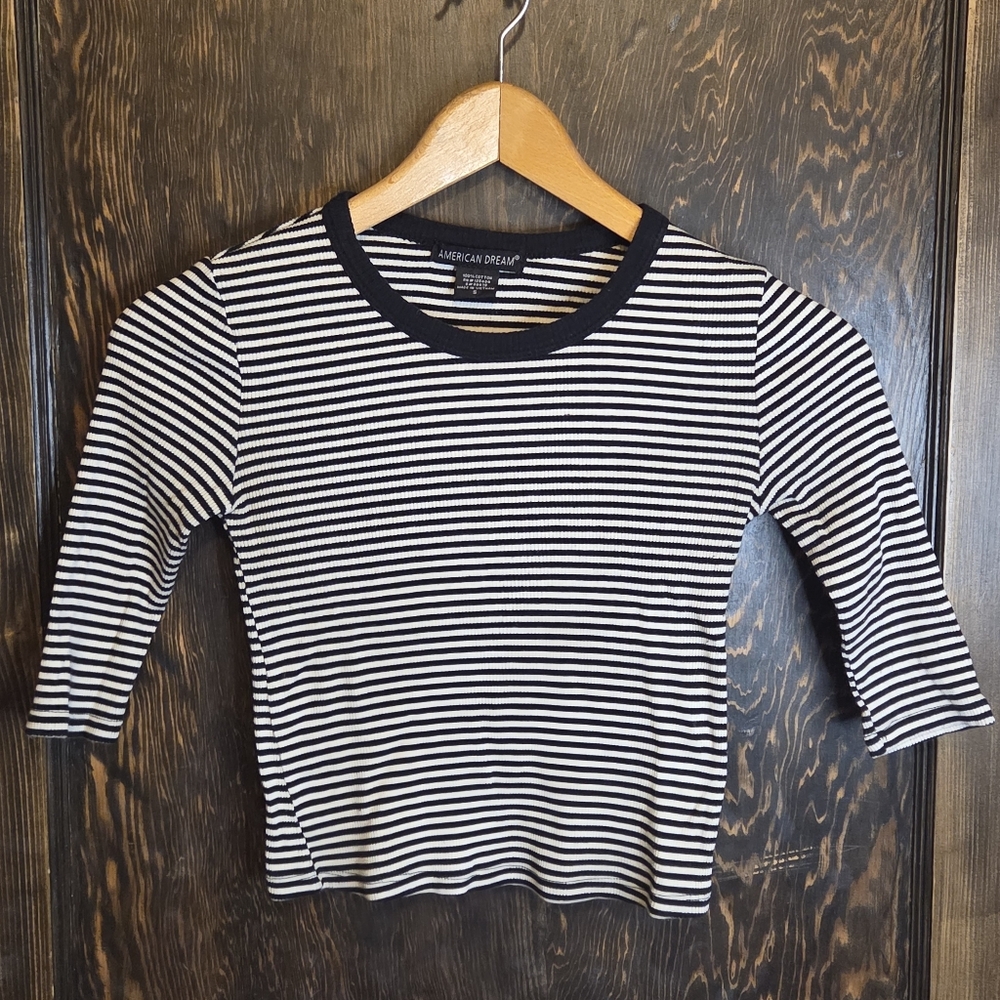 American Dream Black & White Striped Crop Top